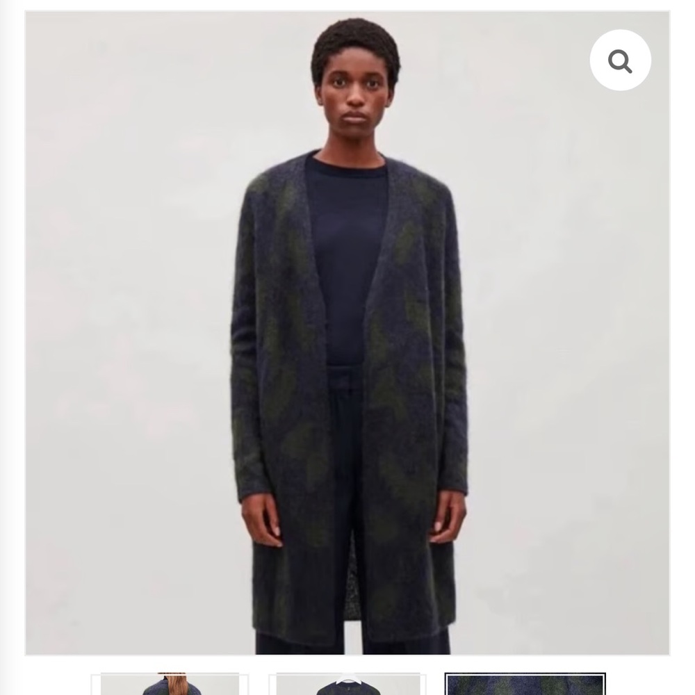 COS Black and Dark Green Long Open-Front Cardigan